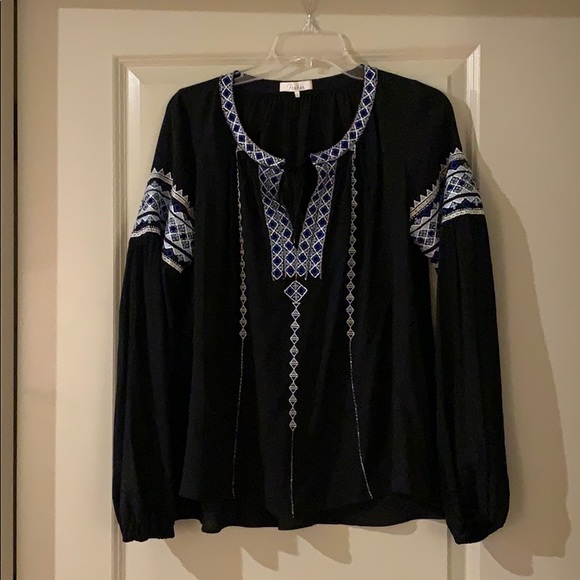 PARKER | Blue Acre Peasant Blouse | Small | Black, Embroidered | Like New - Picture 2 of 7